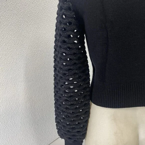 NEW MARIA PAVAN Women's Sequin Braided Soft Sweater Black Size M Long Sleeve